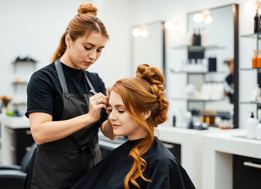 female-hairdresser-making-hairstyle-redhead-woman-beauty-salon 1