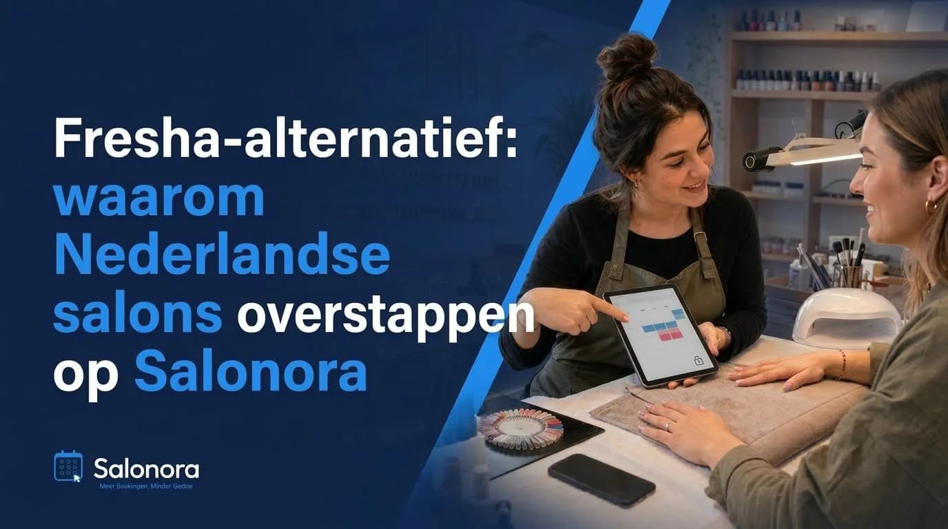Nagelstudio-eigenaar toont boekingssysteem Salonora op tablet aan klant