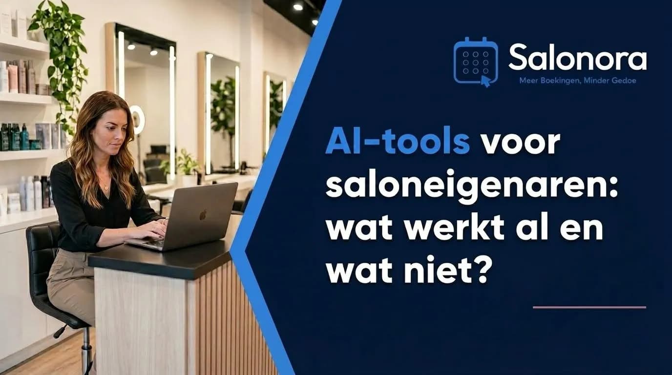 Saloneigenaar gebruikt AI-tools op laptop om salonbeheer te optimaliseren